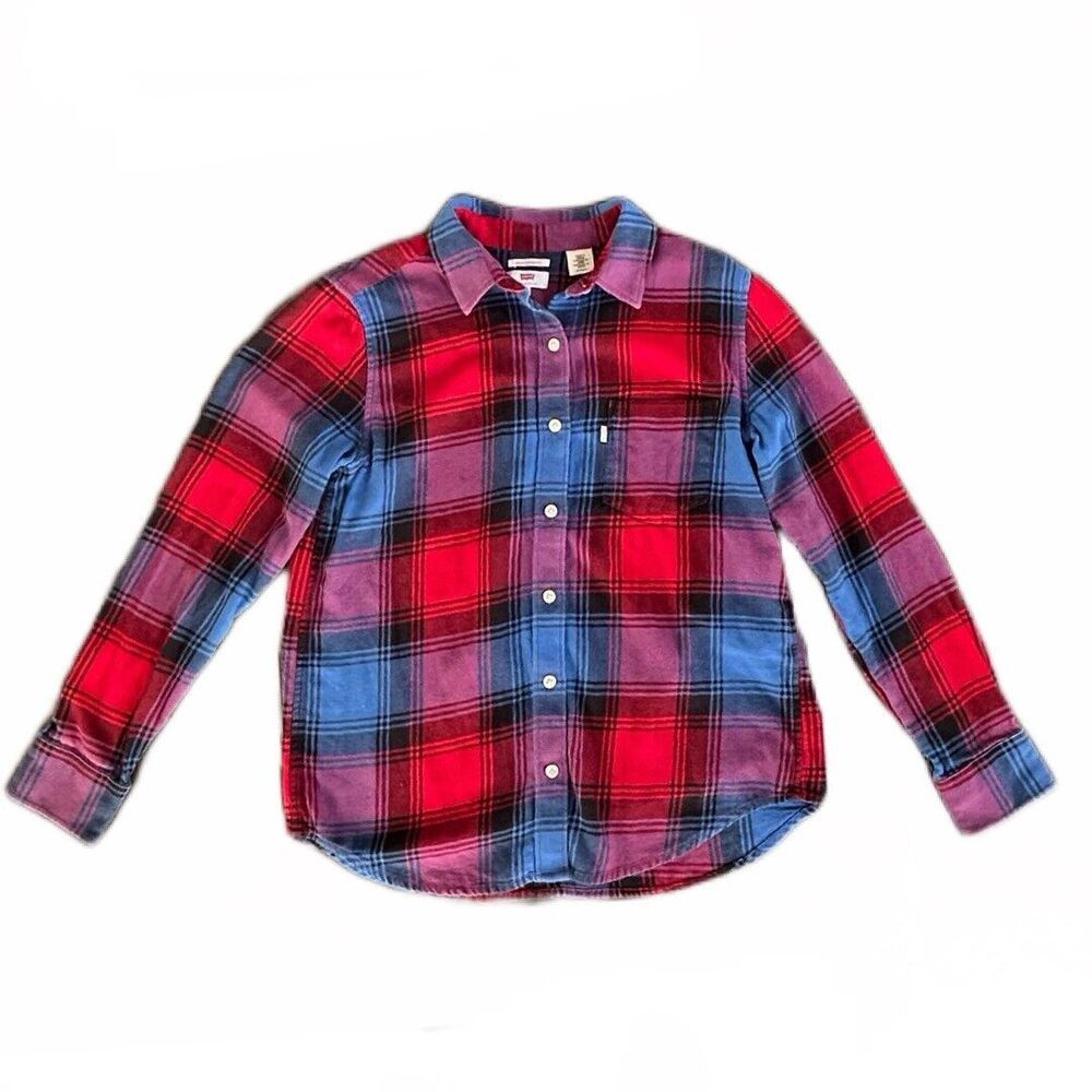Levi's Boyfriend Fit Plaid Long Sleeve Flannel Button‎ Down Shirt Women's XS